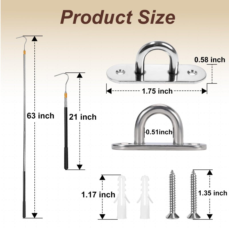 AIUWIZO Attic Pull Down Hook, 63-Inch Telescopic Attic Pull Down Rod, Premium Stainless Steel Hook, Extendable Attic Ladder Pull Down Pole System Kit - Image 4