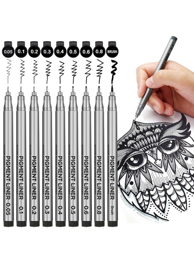 STA أقلام حبر دقيق STA Brusarth باللون الأسود، أقلام حبر مقاومة للماء، أقلام رسم، أقلام توضيحية للفنانين، متعددة الخطوط، لفن الألوان المائية، الرسم، الأنمي، المانغا، التصميم، 9/طقم (أسود) - Image 1