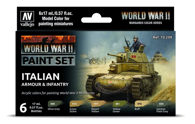 Vallejo VAL70209 Farb-Set, Italienische Panzerung & Infanterie, WWII Colours for Models and minatures, Green or Brown Gray Military Color - Image 1