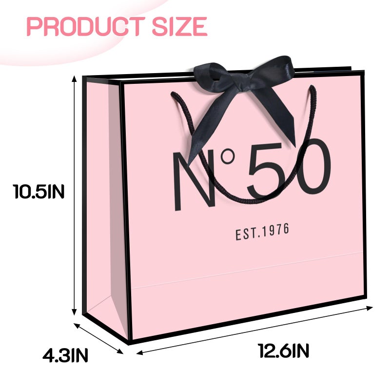 QLSKO 13" Birthday Gift Bag with Card Envelope Sticker Bow Ribbon and Tissue papers for Women Girls Design with Handles,13th-100th (EST.1976 50th, 13" W x 10.5" H x 4.3" D) - Image 3