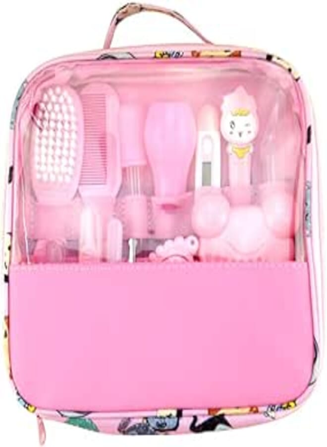 BELUPAI BELUPAI Baby Care Kit, Newborn Health-Care and Grooming Set Accessories for Travelling Home Use with Carry Bag,13 Pieces (Pink) 