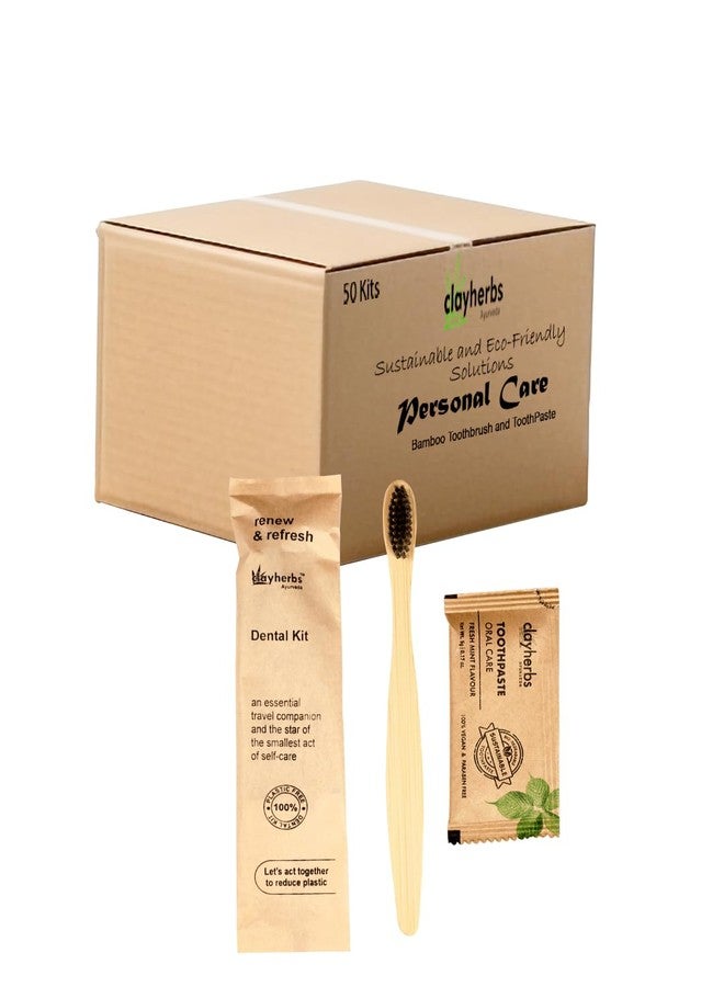 Clayherbs Pack-20 Sustainable Eco-Friendly Organic Bamboo Toothbrush and Toothpaste Sachet, Natural Flavor, Oral Care Biodegradable & Non-Toxic Hotel Dental Kit For Rooms - Image 4