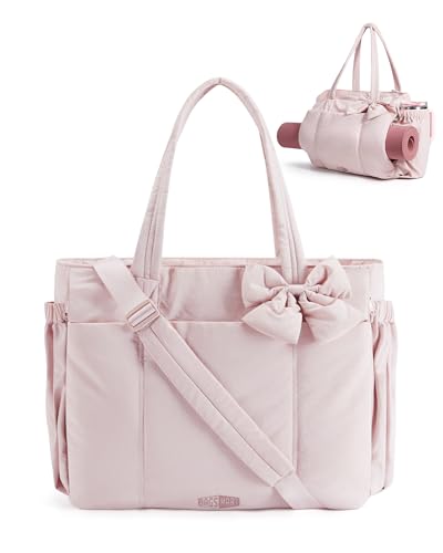 BAGSMART Crush Bow Tote Bag for Women Large Work Tote with 40oz Tumbler Puffer Travel Tote Bag for Work Yoga Gym - Image 1