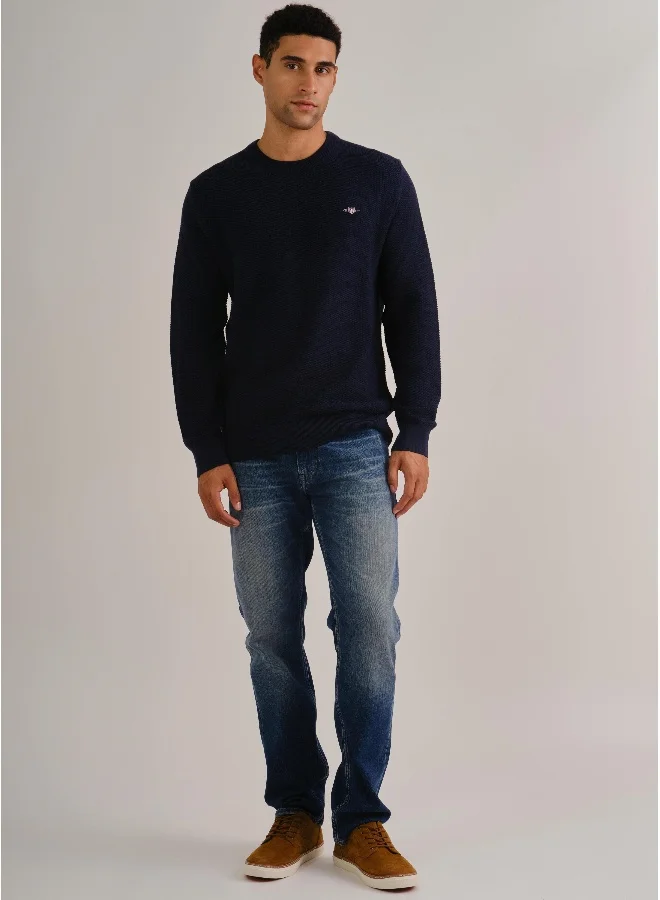 غانت Gant Micro Textured Cotton Crew Neck Sweater
