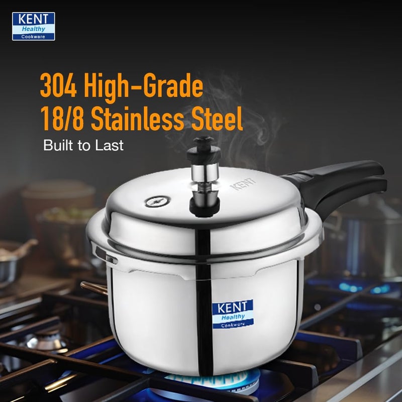 KENT طنجرة ضغط كينت من الفولاذ المقاوم للصدأ سعة 2 لتر مع غطاء خارجي من الفولاذ المقاوم للصدأ | قاعدة سميكة بسمك 4.66 مم | مقHandles مصنوعة بتقنية الحقن للمتانة | صمام أمان خالٍ من الرصاص | مناسبة للموقد الحثي - Image 3