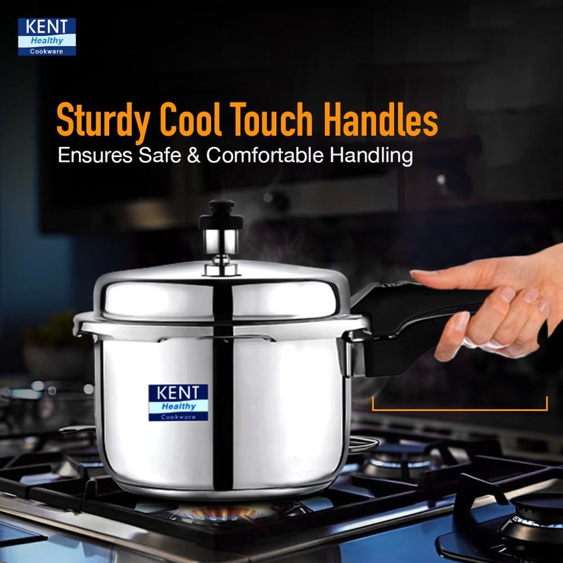 KENT طنجرة ضغط كينت من الفولاذ المقاوم للصدأ سعة 2 لتر مع غطاء خارجي من الفولاذ المقاوم للصدأ | قاعدة سميكة بسمك 4.66 مم | مقHandles مصنوعة بتقنية الحقن للمتانة | صمام أمان خالٍ من الرصاص | مناسبة للموقد الحثي - Image 5