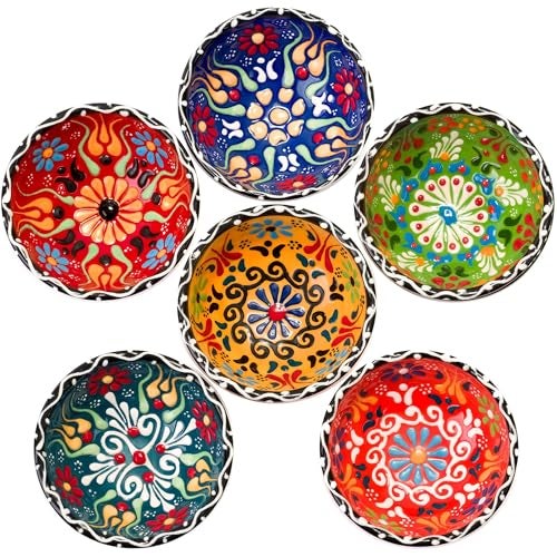 BCS Ceramic Pinch Bowls Set of 6, Small Bowls for Dipping - Cooking Prep & Charcuterie Board, Soy Sauce Dish, Multicolor Handmade Decorative Serving Dishes (3.2'' - 3 oz) - Image 1