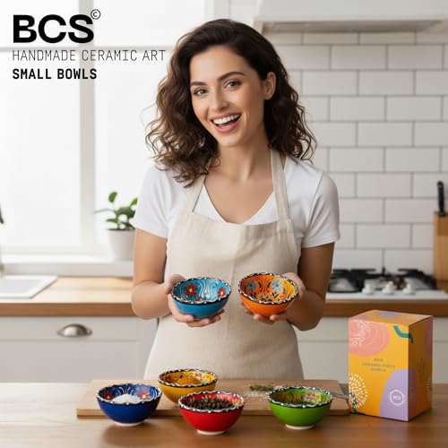 BCS Ceramic Pinch Bowls Set of 6, Small Bowls for Dipping - Cooking Prep & Charcuterie Board, Soy Sauce Dish, Multicolor Handmade Decorative Serving Dishes (3.2'' - 3 oz) - Image 5