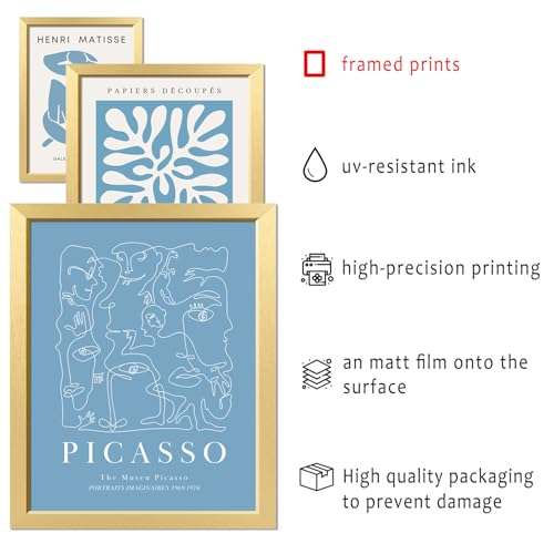 ANERZA 16 PCS Framed Blue Wall Art Decor, Matisse Wall Prints for Bedroom, Gallery Wall Frame Set, Minimalist Posters for Living Room Aesthetic, Collage Kit, Teen Girls Dorm Home Artwork - Image 3