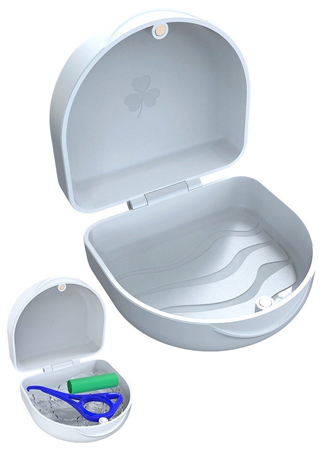 Slim Orthodontic Retainer Case, Portable Denture Box Storage for Braces Mouth Guard Teeth Aligner Night Guard (White) - Image 1