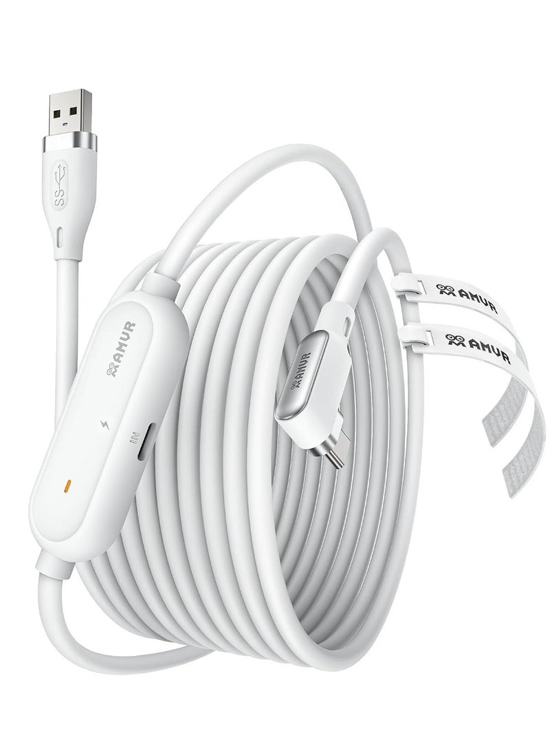 AMVR meta quest 3 Link Cable 16FT(5M) Charging Link Cable Compatible with Meta Quest 3/3S/Pico 4 - Data Line with Separate Fast Charging Port, High-Speed Max 5Mbps Transfer to PCVR/SteamVR, Play While Charger - Image 1