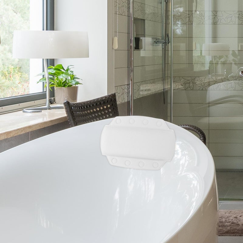 وسادة رأس حمام رغوة بيضاء متوسطة الحجم مع أكواب شفط لدعم الرقبة والاسترخاء - Image 5