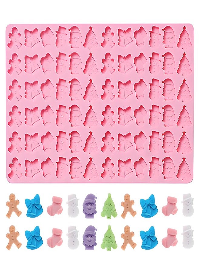 Fchil Christmas Candy Silicone Molds, 72-Cavity Mini Gingerbread Christmas Tree Santa Claus Stocking Snowman Holiday Chocolate Molds for Xmas Gummy Jello - Image 1