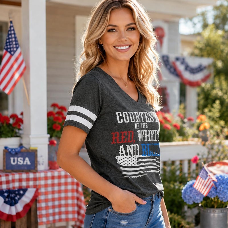 RETSUGO Women's American Flag Shirts Tee 4th of July T Shirts Patriotic Short Sleeve Star Stripes USA Tee Tops - Image 3