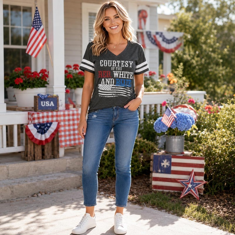 RETSUGO Women's American Flag Shirts Tee 4th of July T Shirts Patriotic Short Sleeve Star Stripes USA Tee Tops - Image 5