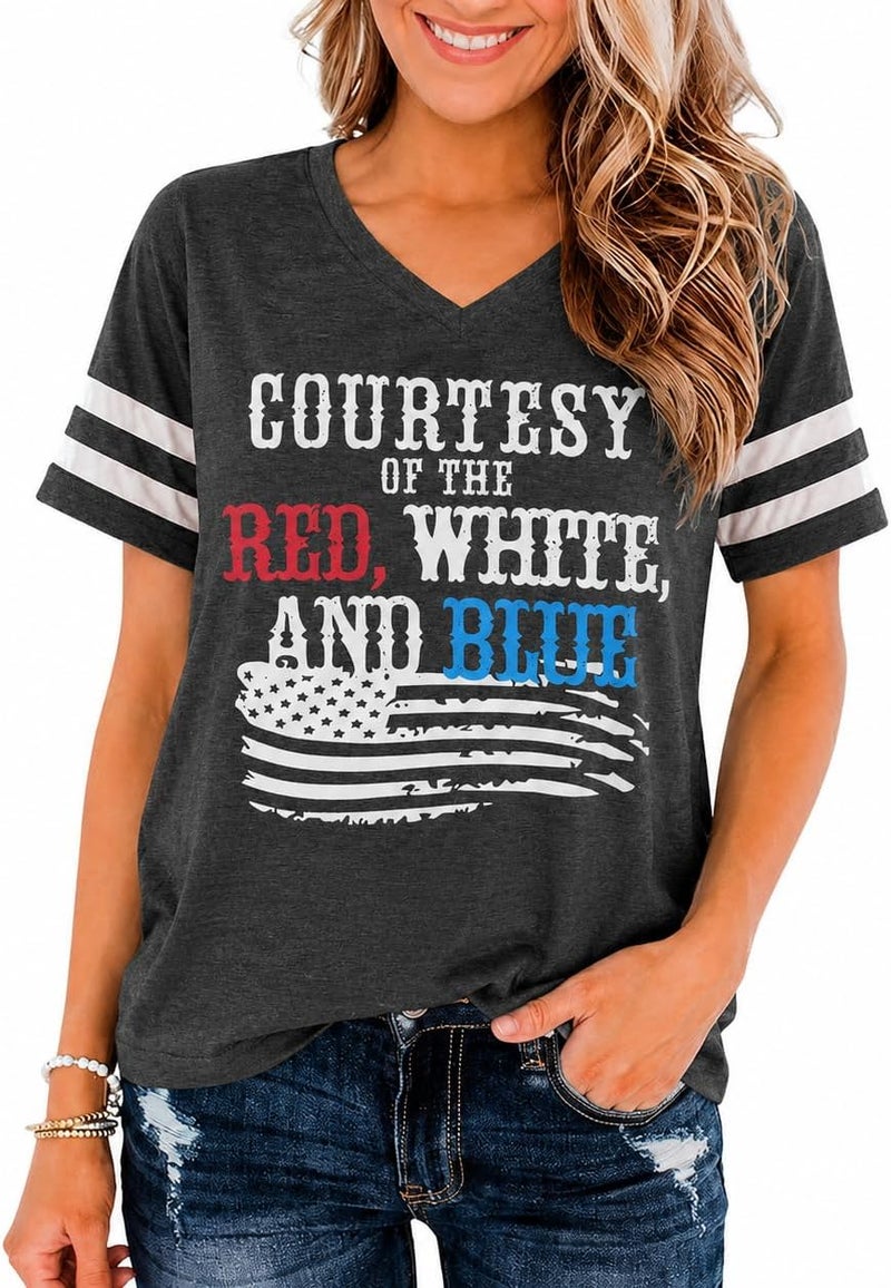 RETSUGO Women's American Flag Shirts Tee 4th of July T Shirts Patriotic Short Sleeve Star Stripes USA Tee Tops - Image 1