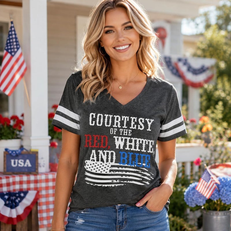 RETSUGO Women's American Flag Shirts Tee 4th of July T Shirts Patriotic Short Sleeve Star Stripes USA Tee Tops - Image 2