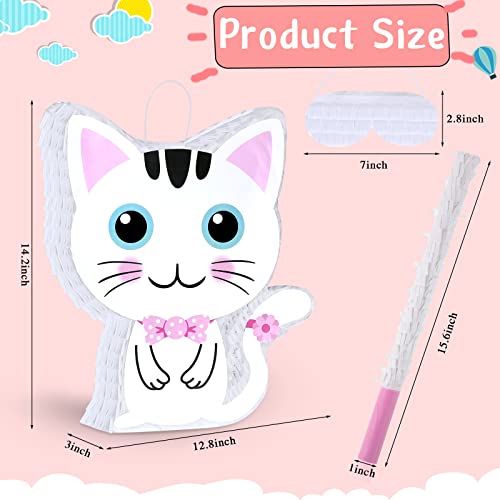 Aoriher Cat Piata with Blindfold and Bat Cat Birthday Party Supplies Kitty Piatas Pink and White for Party Favor Birthday Decorations 142 x 128 x 32 Inch Pink and White - Image 5