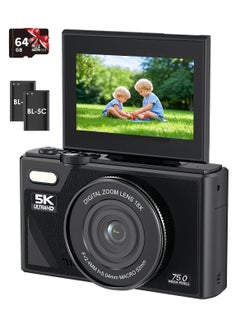 Generic Digital Camera, 75MP Camera Digital for Photography, 5K Vlogging Camera, Kids Camera 18X Point and Shoot Digital Cameras with 64GB TF Card, 18X Zoom, 2 Battery  - Image 1