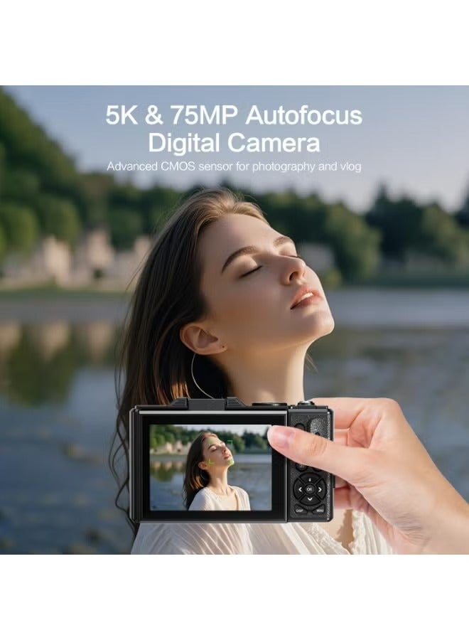 كاميرا رقمية ، كاميرا 5K Vlogging ، كاميرا الأطفال 75MP نقطة وإطلاق النار على الكاميرات الرقمية مع بطاقة TF 64GB ، زوم 18X ، للأطفال الأولاد البنات - Image 2