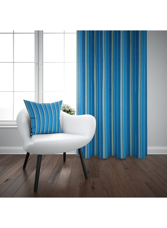 Tidy Tidy Blue with Yellow Cotton Fabric Door Curtain - Pack of 2 Pieces (6.5 Feet, Striped, Loop), Grommets - Image 2