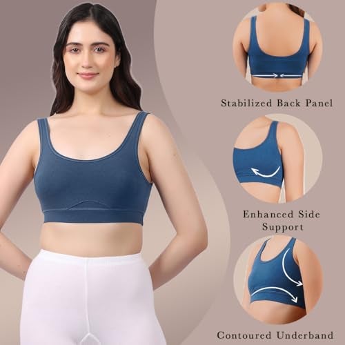 LAVOS Bamboo Cotton Comfort Bras for Women Non Padded Non Wired Full Coverage Soft Breathable Great Elastic Comfortable Super Smooth, Sweat-Wicking Fabrics Especially for Yoga Workout (XL) Sapphire - Image 4