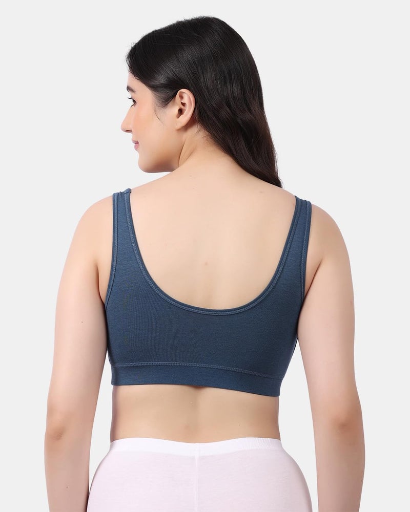 LAVOS Bamboo Cotton Comfort Bras for Women Non Padded Non Wired Full Coverage Soft Breathable Great Elastic Comfortable Super Smooth, Sweat-Wicking Fabrics Especially for Yoga Workout (XL) Sapphire - Image 2