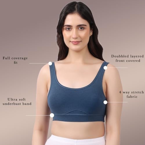 LAVOS Bamboo Cotton Comfort Bras for Women Non Padded Non Wired Full Coverage Soft Breathable Great Elastic Comfortable Super Smooth, Sweat-Wicking Fabrics Especially for Yoga Workout (XL) Sapphire - Image 5