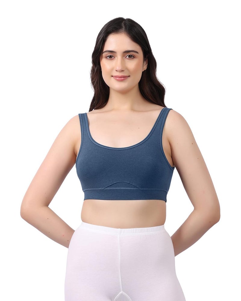 LAVOS Bamboo Cotton Comfort Bras for Women Non Padded Non Wired Full Coverage Soft Breathable Great Elastic Comfortable Super Smooth, Sweat-Wicking Fabrics Especially for Yoga Workout (XL) Sapphire - Image 1