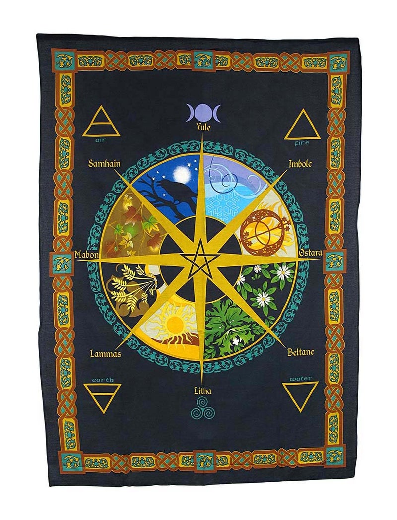 Things2Die4 Pagan Wheel of The Year Tapestry, Calendar Natural Cycle Cotton Tapestry 52" x 76" - Image 5