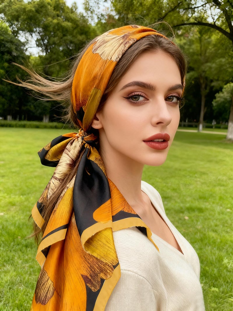 K-Elewon Large Square Scarf 43" Silk Scarf Fashion Scarves Silk Feeling Hair Wrapping Scarfs Night Sleeping Headscarf (VB07) - Image 2