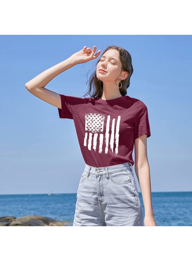 LUKYCILD Patriotic Shirts for Women 4th of July Shirts Women Tshirts Shirts for Women American Flag Shirt, Red, L - Image 2