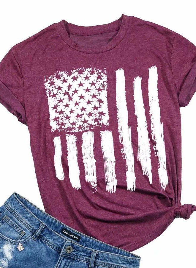 LUKYCILD Patriotic Shirts for Women 4th of July Shirts Women Tshirts Shirts for Women American Flag Shirt, Red, L - Image 1
