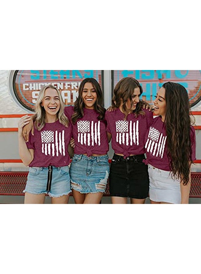 LUKYCILD Patriotic Shirts for Women 4th of July Shirts Women Tshirts Shirts for Women American Flag Shirt, Red, L - Image 3