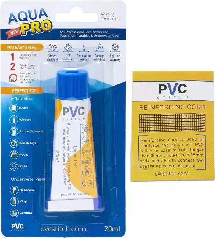 PVC Stitch طقم إصلاح سائل AquaPro شفاف من | طقم إصلاح مانع للماء جاهز للمياه المالحة للمنتجات القابلة للنفخ من PVC و PU، قوارب الكاياك، مراتب الهواء - Image 1