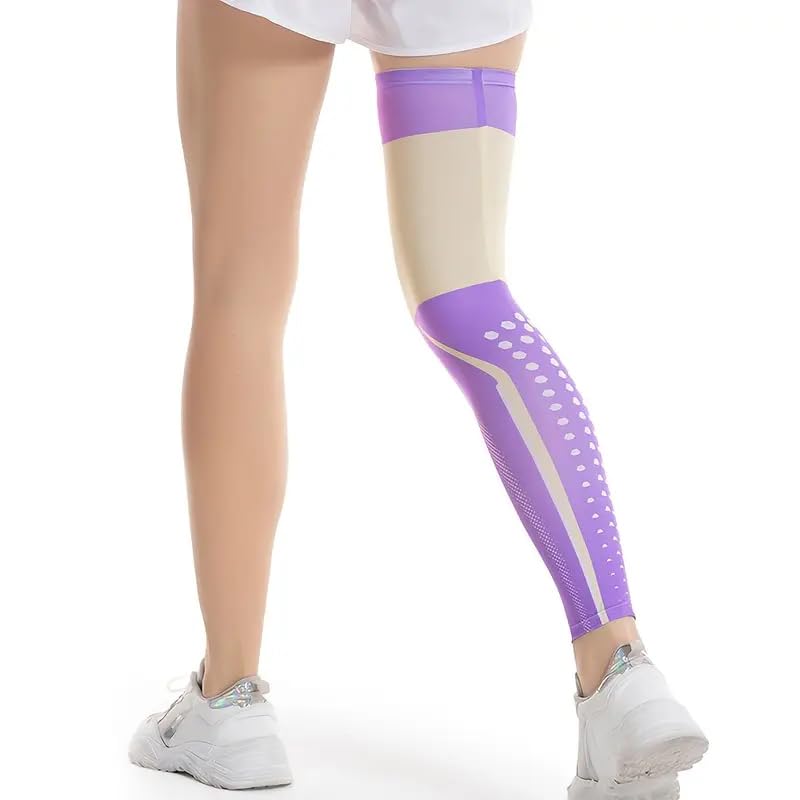 SUBHUSHA Compression Leg Sleeves | Full-Length Anti-Slip Support | Shin Splint & Muscle Pain Relief | Unisex Sports & Workout Gear | (Pair, Purple & Yellow) - Image 4