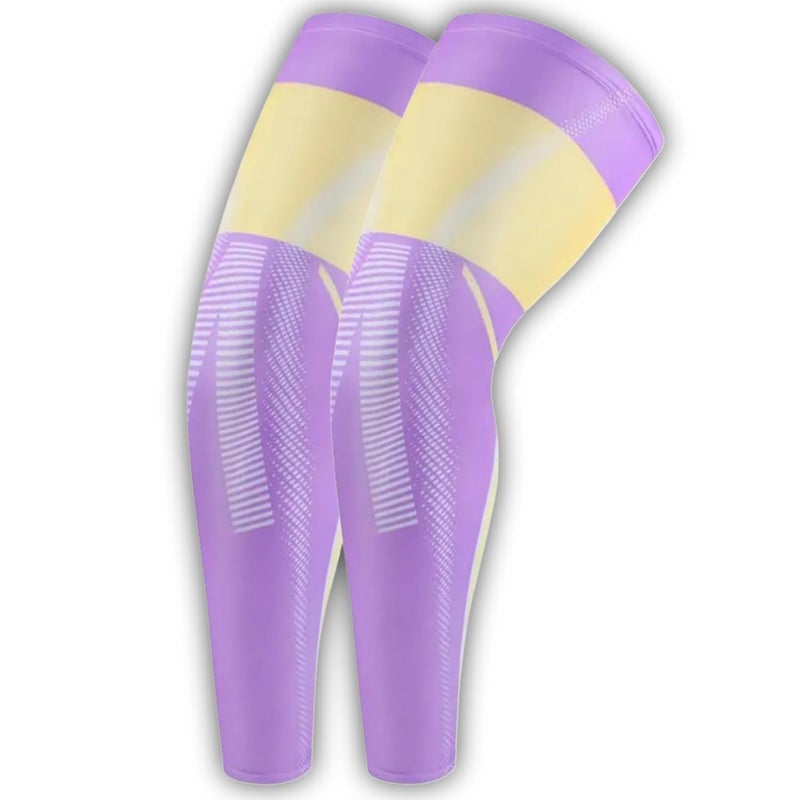 SUBHUSHA Compression Leg Sleeves | Full-Length Anti-Slip Support | Shin Splint & Muscle Pain Relief | Unisex Sports & Workout Gear | (Pair, Purple & Yellow) - Image 1