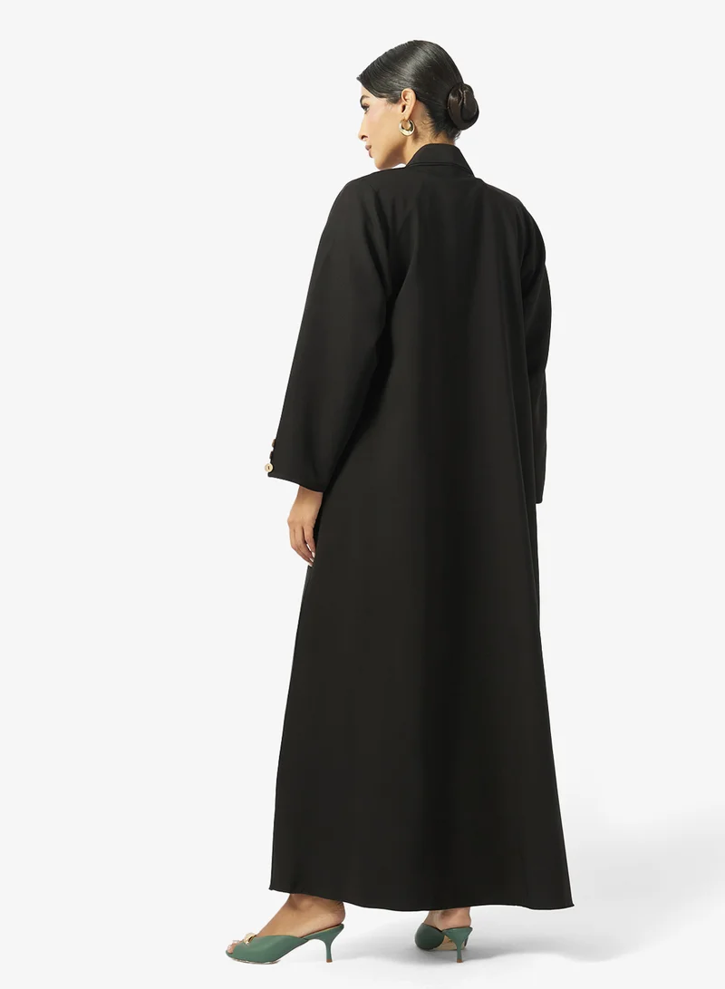 hayas closet Floral Embellished Open Front Lapel Collar Abaya