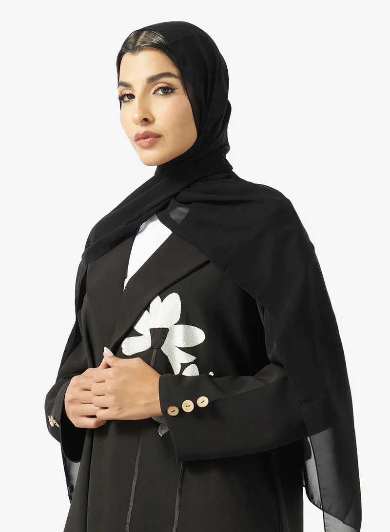 Hayas Closet  Floral Embellished Open Front Lapel Collar Abaya for Women | Best Price UAE