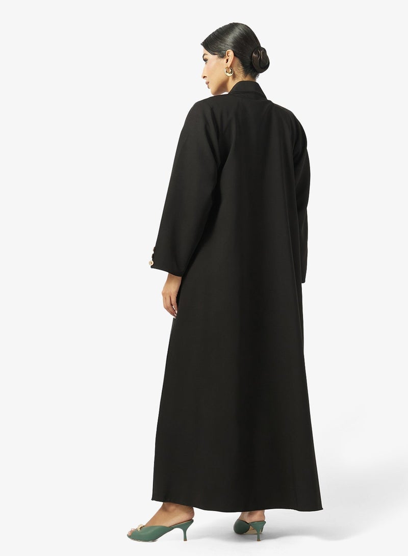 hayas closet Floral Embellished Open Front Lapel Collar Abaya - Image 4