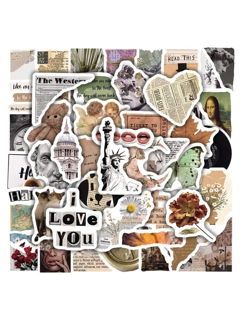 Premify 50pcs Vintage Retro Scrapbooking Stickers, Aesthetic Vinyl Waterproof Anime Mixed Stickers for Laptop, Bicycle, Water Bottles, Hydro Flask, Skateboard, Computer, Phone/Mobile Sticker Pack - Image 1