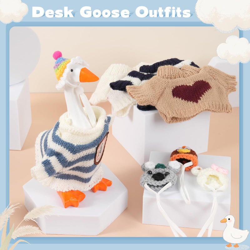 linastu 4 Set 7inch Desk Goose Outfits, Mini Desktop Goose clothes Desk Goose Accessories Set for Magnetic Goose Statue (Hat+ Cloth) White - Image 5