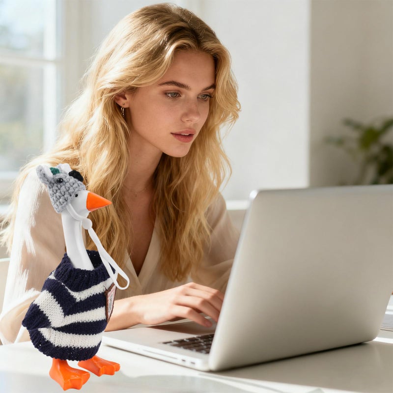 linastu 4 Set 7inch Desk Goose Outfits, Mini Desktop Goose clothes Desk Goose Accessories Set for Magnetic Goose Statue (Hat+ Cloth) White - Image 4