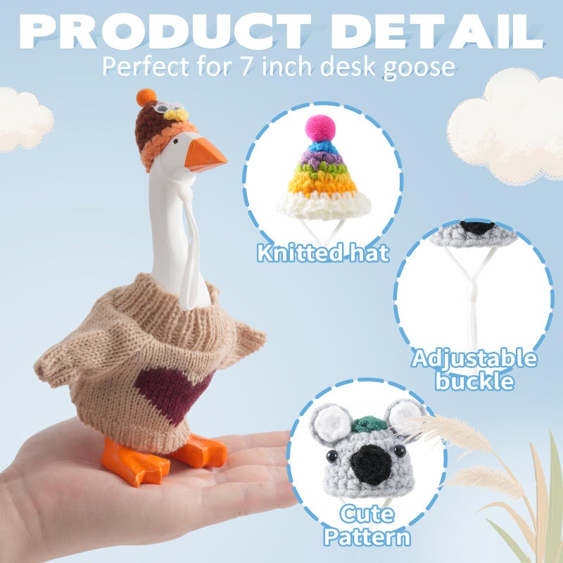 linastu 4 Set 7inch Desk Goose Outfits, Mini Desktop Goose clothes Desk Goose Accessories Set for Magnetic Goose Statue (Hat+ Cloth) White - Image 3
