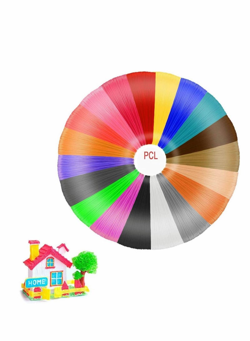 3D Pen Filament Refills PCL, 3D Printing Pen Filament 3D Printer Filament for Most Intelligent 3D Pen Low Heating, It is The Safest for Children to Use, 20 Colors 1.75mm 5M - Image 1