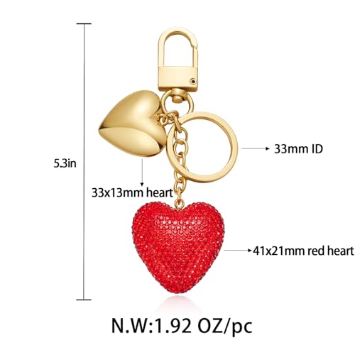 FAUTHENTICUTE Red Heart Keychains For Women Gold Keyrings With Puffy Heart Charms For Handbag And Purses - Image 4