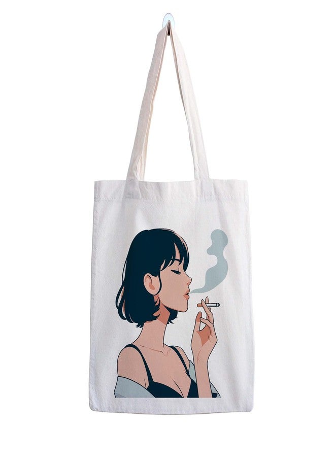 ARTBUG Tote Bag for Women, Aesthetic, Stylish, Ecofriendly, For College Girls, Office, Beach and Outings -Anime Style Smoking Woman Printed Canvas D - 376 - Image 1