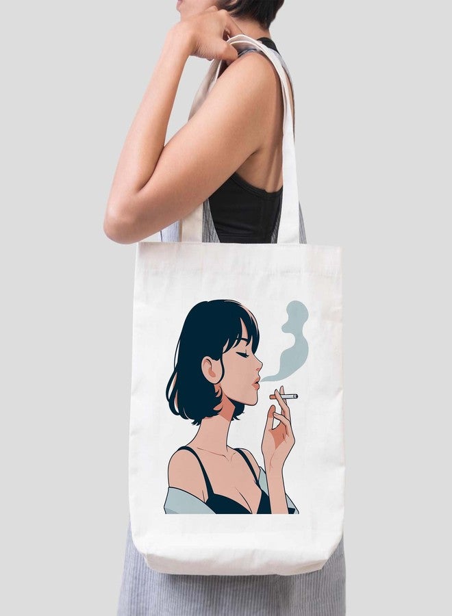 ARTBUG Tote Bag for Women, Aesthetic, Stylish, Ecofriendly, For College Girls, Office, Beach and Outings -Anime Style Smoking Woman Printed Canvas D - 376 - Image 3
