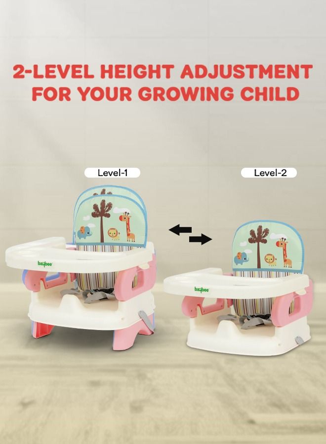 BAYBEE Baybee Booster Seat for Feeding Baby Food Chair with Removable Dining Tray Comfortable Folding Seat 3 Point Safety Harness for Toddlers 1 to 3 Years Pink  - Image 4