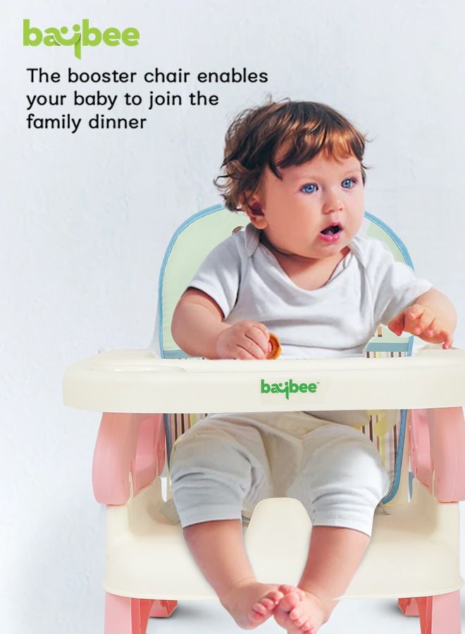 BAYBEE Baybee Booster Seat for Feeding Baby Food Chair with Removable Dining Tray Comfortable Folding Seat 3 Point Safety Harness for Toddlers 1 to 3 Years Pink  - Image 3
